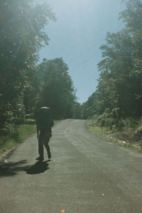 John is just leaving camp, about 9:00 AM, with several hours of road walking ahead