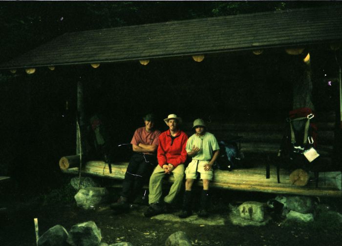 Day #3: At 9:00 AM Wednesday August 20, 1997, these are Brad, Steve, and Kurt, who'd driven from Michigan to camp in the Adirondacks, at Duck Hole #2.