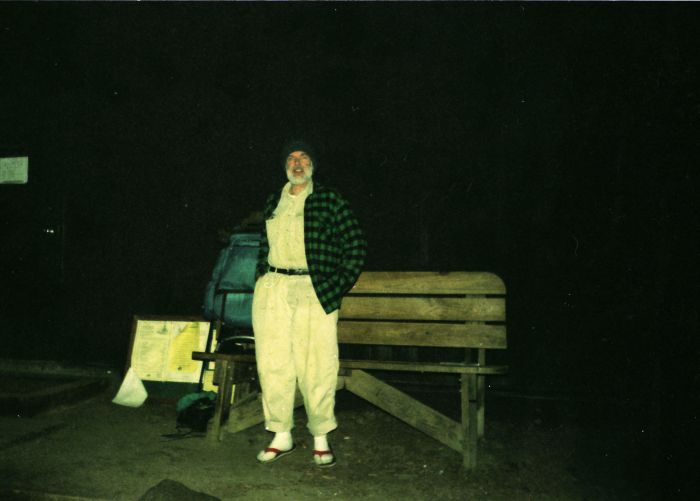 I arrived at the High Peaks Information Center at 6:40 PM, and look pleased to return to my soft dry  clothes. Helen, summoned by telephone to make an unfamiliar 75-mile drive at night, may not have been so pleased.