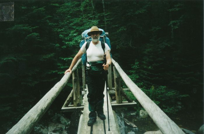 Heading east over Indian Pass Brook. Photo by one of Arch's Gilman boys; one of them had fallen on a slippery log and they were waiting here for Arch to traverse Indian Pass and bring a car from Adirondak Loj to Upper Works.