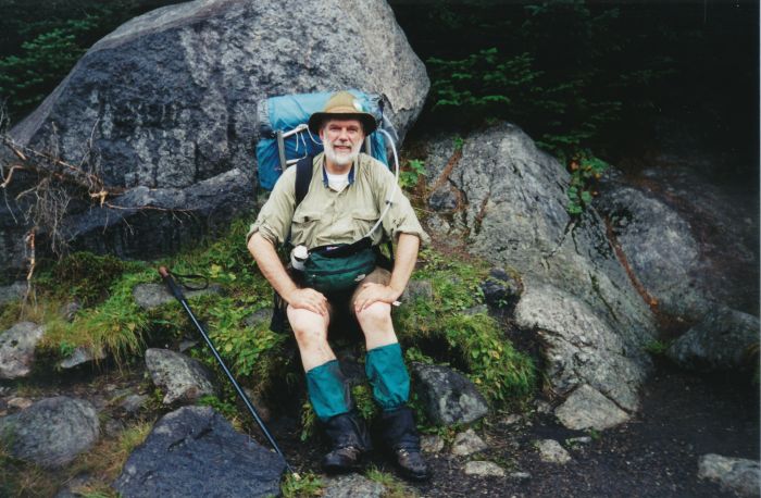 Lunch stop at Four Corners! Doug (NLT#1) said he'd bivouacked in the  woods here, using a bivy sack. This is a saddle: north is up to Marcy, south up to Skylight, west down to Lake Colden, and east down to Panther Gorge.