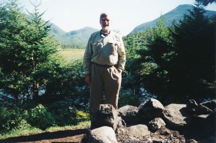 Near the end of my Monday rest day, a passerby took this photo, looking north across Flowed Lands from my FL#1 Leanto. 