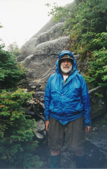 Down off Haystack and Little Haystack, I had lunch, in  light rain, here at the intersection of the Basin and Haystack trails.