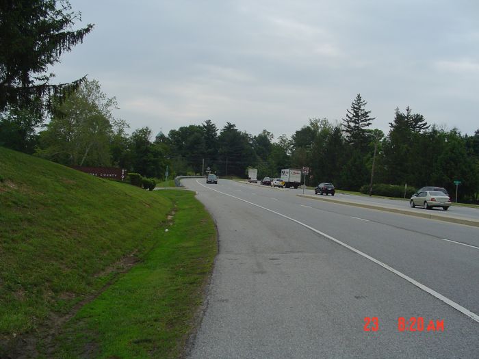 Crossing the busy Charles Street at the schools, I walk south in the northbound bike lane. I'm approaching, on the left, Greenwood, the Baltimore County Board of Education building. ET 42 minutes.