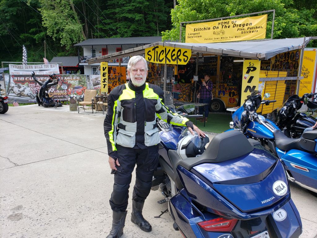 Checking out of the Asheville Comfort Inn Saturday May 28, we finally got the GPS to take us to the west end of The Dragon, via Sevierville. A nice lady biker snapped a few for me shortly after 11 AM.