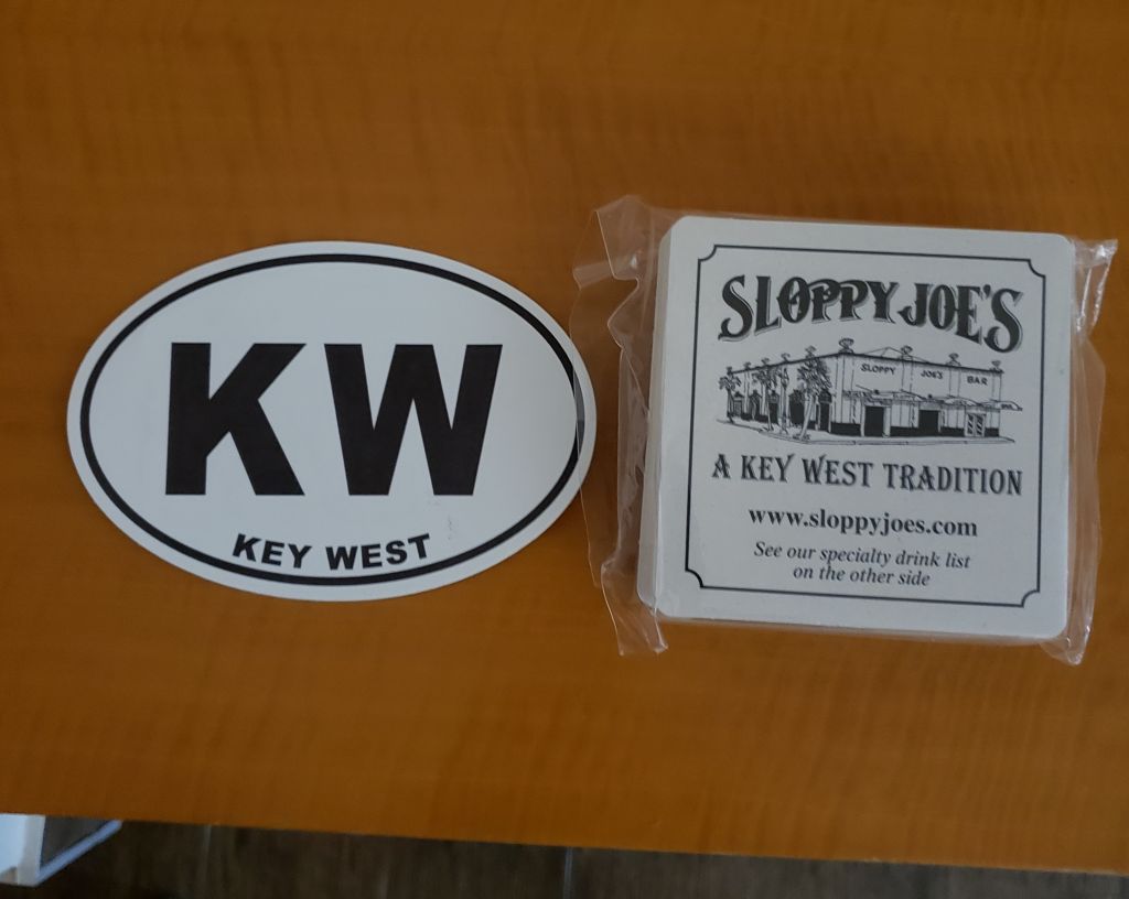 In the hour I reserved for staying in Key West (there had been a brief but strong cloudburst, about 25 miles out, on the way down, and I was nervous), I bought a decal for the Wing and a package of coasters for Dasher. We left Key West about 10:10 AM.