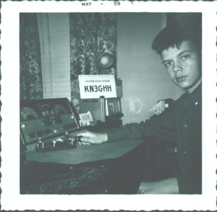 Age 14 here. I'm not sure where the 6AG7 rig went, but the S-38D is now on the bookcase. The QSL card of my friend KN3HWL (Bob Myers) is beside it.