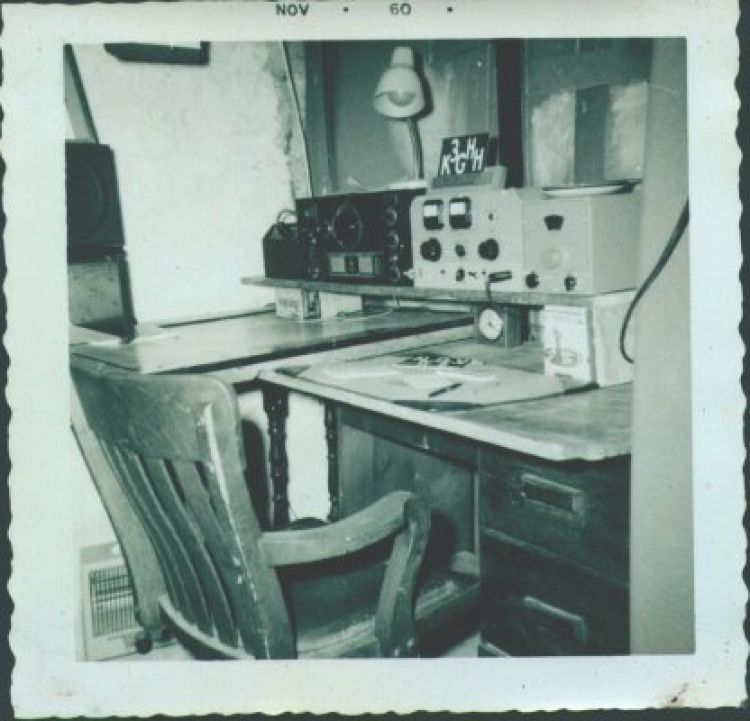 By November 1960 I had moved the shack back to the basement. Bob, K3HWL, helped with the big 6' rack transmitter. (Bob died in 2006, at the far-too-young age of 63.)