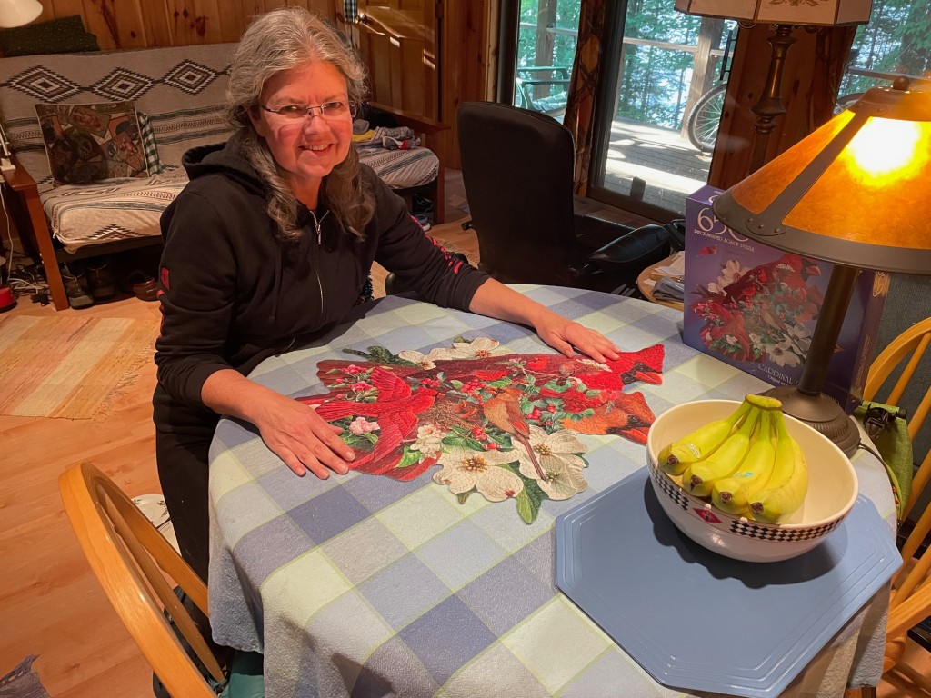 Andrea finished this 650-piece jigsaw puzzle, despite some occasional cat interference!