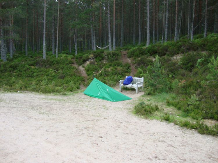 By 8:45 PM I'd scrapped the cold and buggy hammock setup in favor of a standard camp beside the road. Out of the wind, in the shining sun, the warmth was immediate as I crawled in to spread the ground cloth and pad. I had a good restful night, arising shortly after a runner padded past at 6:00 the next morning.