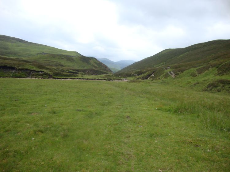 Much of the day's travel was on dirt roads or two wheel tracks, but sometimes --- as in this 2:00 PM photo --- it faded to a faint path through the grass. Still going southwest, as usual I'm headed for that "V" between the hills.