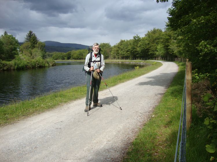 The walking could not have been easier, along the Caledonian Canal about 3:15 PM. The Way had spent a couple of hours winding through Fort William and Corpach neighborhoods. This shot is just past Neptune's Staircase, a series of eight closely spaced locks.