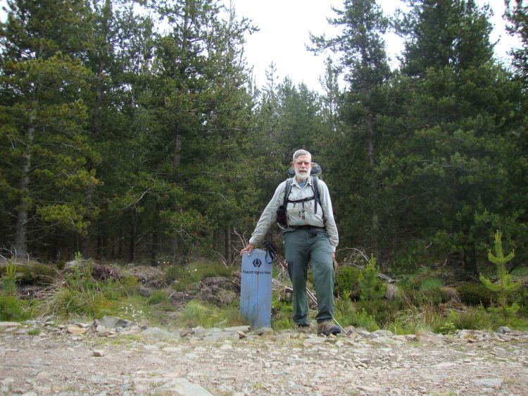 About 12:30 PM Thursday, between Drumnadrochit and Abriachan, I came to this "Footpath's Highest Point" marker. It's around Mile 63. Although many walkers do a long (18-mile) final day from Drum to Inverness, I wasn't pressed for time and planned to camp at Abriachan.