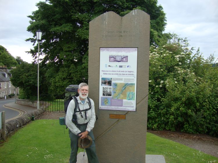 The northern end of the Great Glen Way! Friday at 1:15 PM, the monument at the Old Inverness Castle. One nice man snapped this shot, while another, responding to my concern about the location of Inverness Student Hotel, told me it was about a hundred yards away!