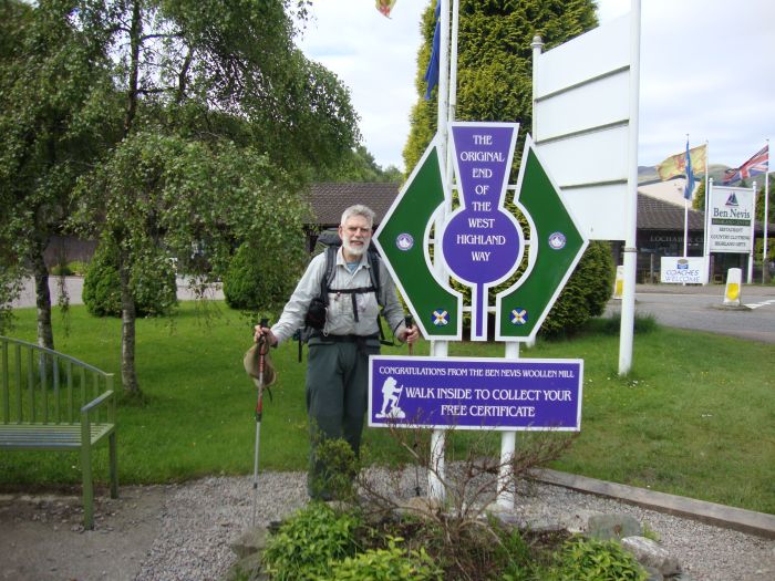 A short walk from Glen Nevis, Saturday morning, brought me to this Fort William sign, usually considered the northern end of the WHW, shortly before 11 AM. Since I'd started at 11 AM, I figure 8 days! In Fort William I passed the official trail end several times. 