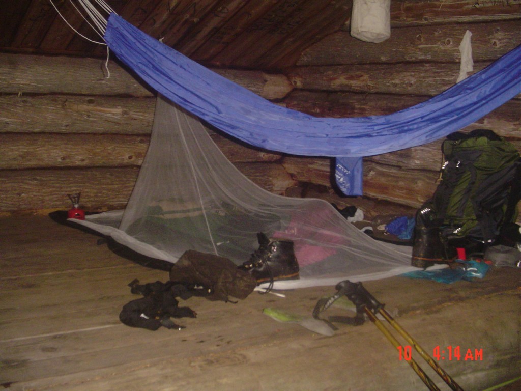In three hours I reached the intersection with the Cold River Horse Trail, on the right from the north. 3-1/2 hours later I depacked at my favorite leanto, Northern #2, calling it a day at 2:30 PM. A wonderful little pool in the Cold River was only a few steps away.