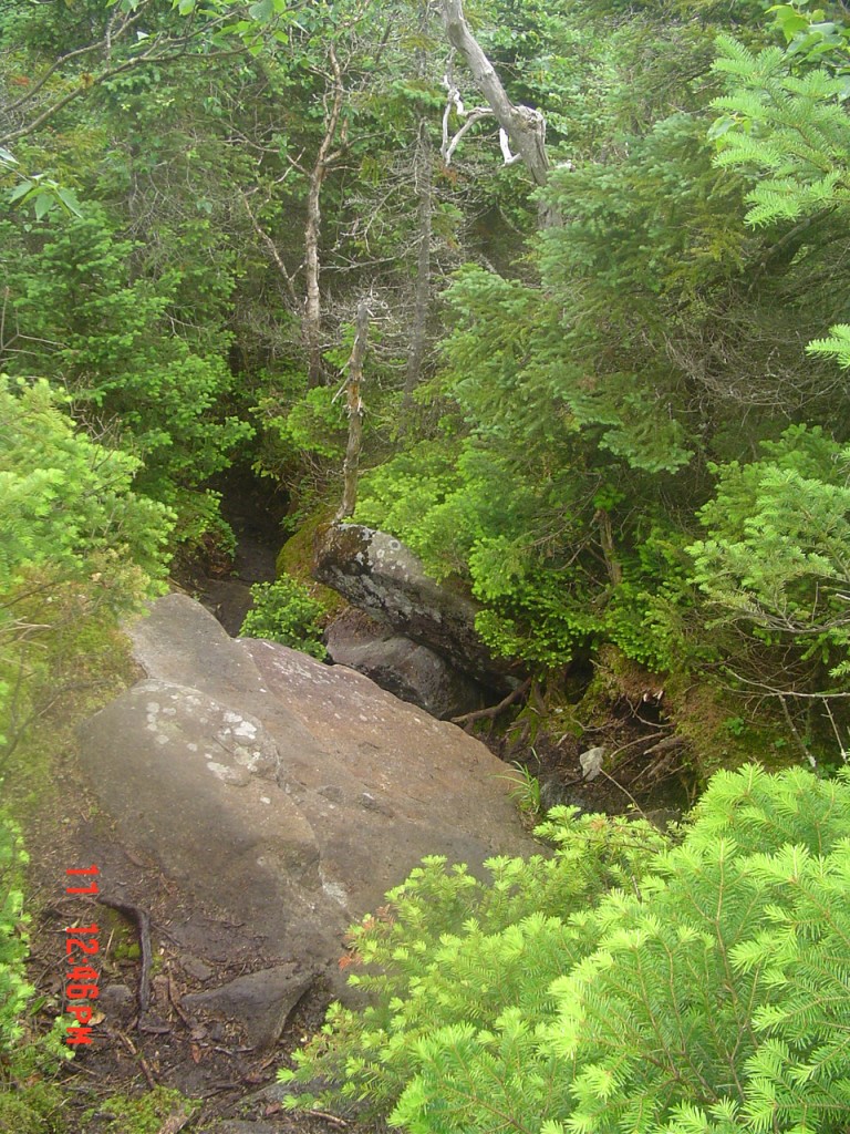 The trail descends steeply among these boulders. Good boots --- and knees and ankles and thighs --- are highly advised! And, of course, my "Number One Priority: No Injuries." We're about 15 minutes into our descent.