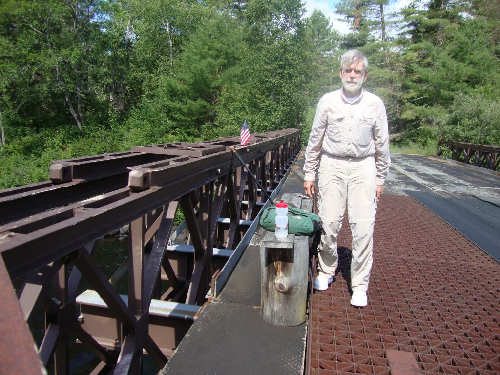 Polaris Club Bridge
On Tuesday July 14 I left camp at 9:02; the walk to this bridge over the Hudson River took 1:17. After a 12-minute break I returned home in 1:09. A few minutes before this photo, I was stung by 3 hornets at the lower ("river") trail register.