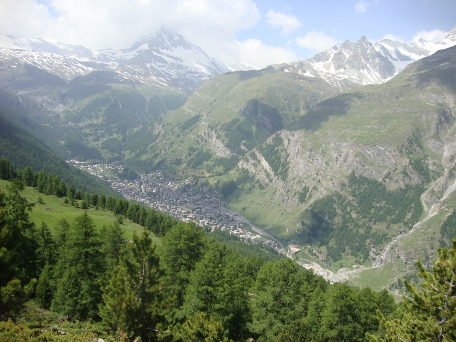 Almost four hours into my first day's walk, this is Zermatt. The little campground I left at 7:45 this morning is down there somewhere! 