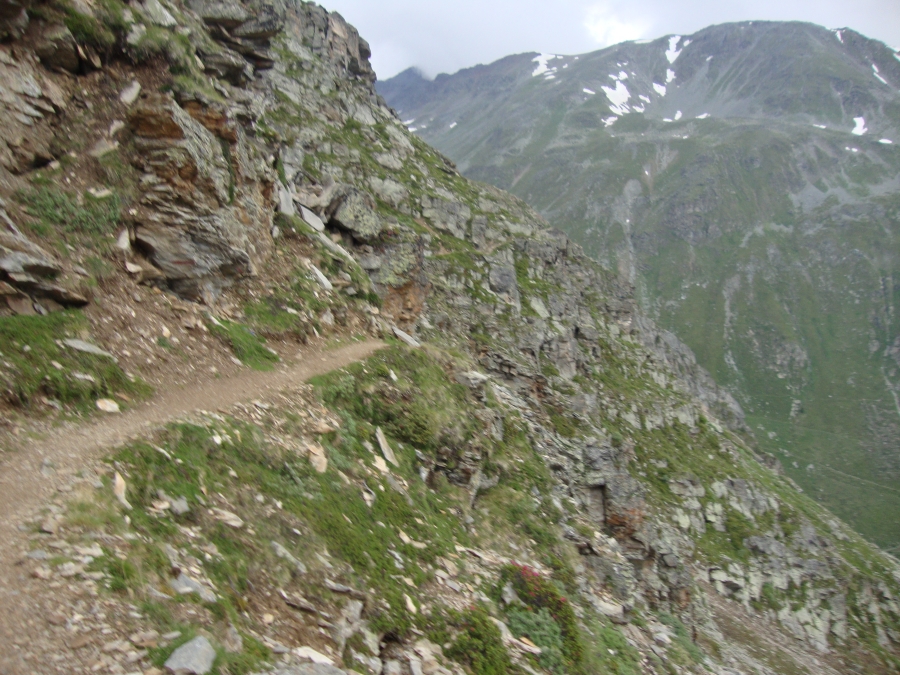 About 2:00 PM, this is what the trail toward Augstbord Pass looks like. It seems to disappear at the center of the photo, but one can discern its faint continuation above and to the right.