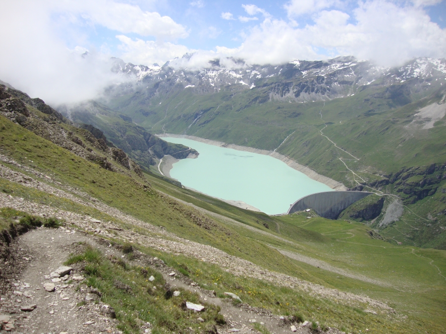 That's Lac de Moiry, created by Barrage du Moiry. At 1:30 PM, I'm headed that way, down off the Col.
