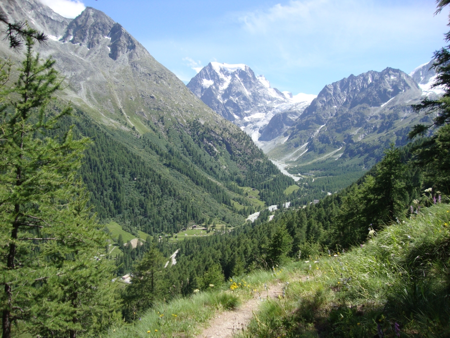 After an hour on the "chemin difficile" high path, I was wondering if the thing was ever going to descend! Arolla is down there somewhere.