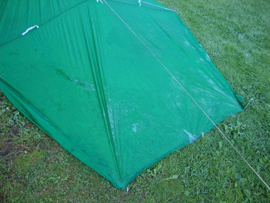 There was ice on the tarp Monday morning, July 16! This tarp is a pretty airy affair, but I was warm in the sleeping bag after donning my ArcTeryx rain jacket.